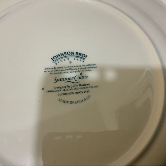 2 Johnson Brothers Summer Chintz Dinner Plates Pink Flower Ridged Border England - Picture 9 of 10